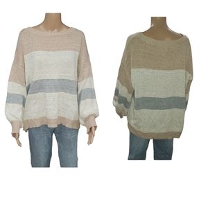 Cozy Casual 1x textured tight knit sweater color block stripe oversized cozy